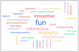 Wordcloud of the 'one word to describe the meeting'.